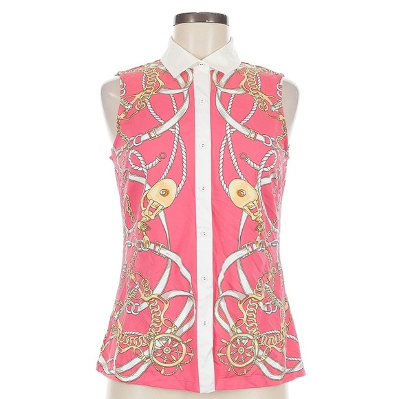 J. McLaughlin CATALINA CLOTH Top Sleeveless Pink Nautical Horsebit Court Polo Sm - Picture 1 of 10